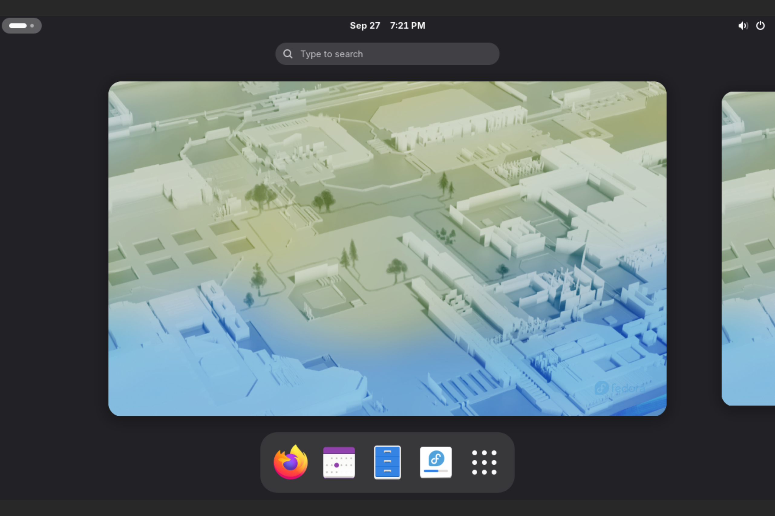 An image of the GNOME desktop with the app search popped up